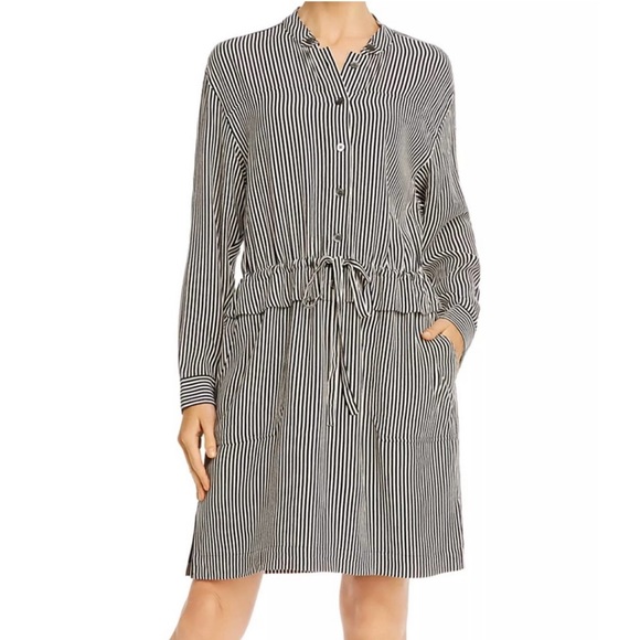 EQUIPMENT FEMME- Lizza Striped Drawstring Shirt Dress Long Sleeve Career Party - Picture 1 of 7